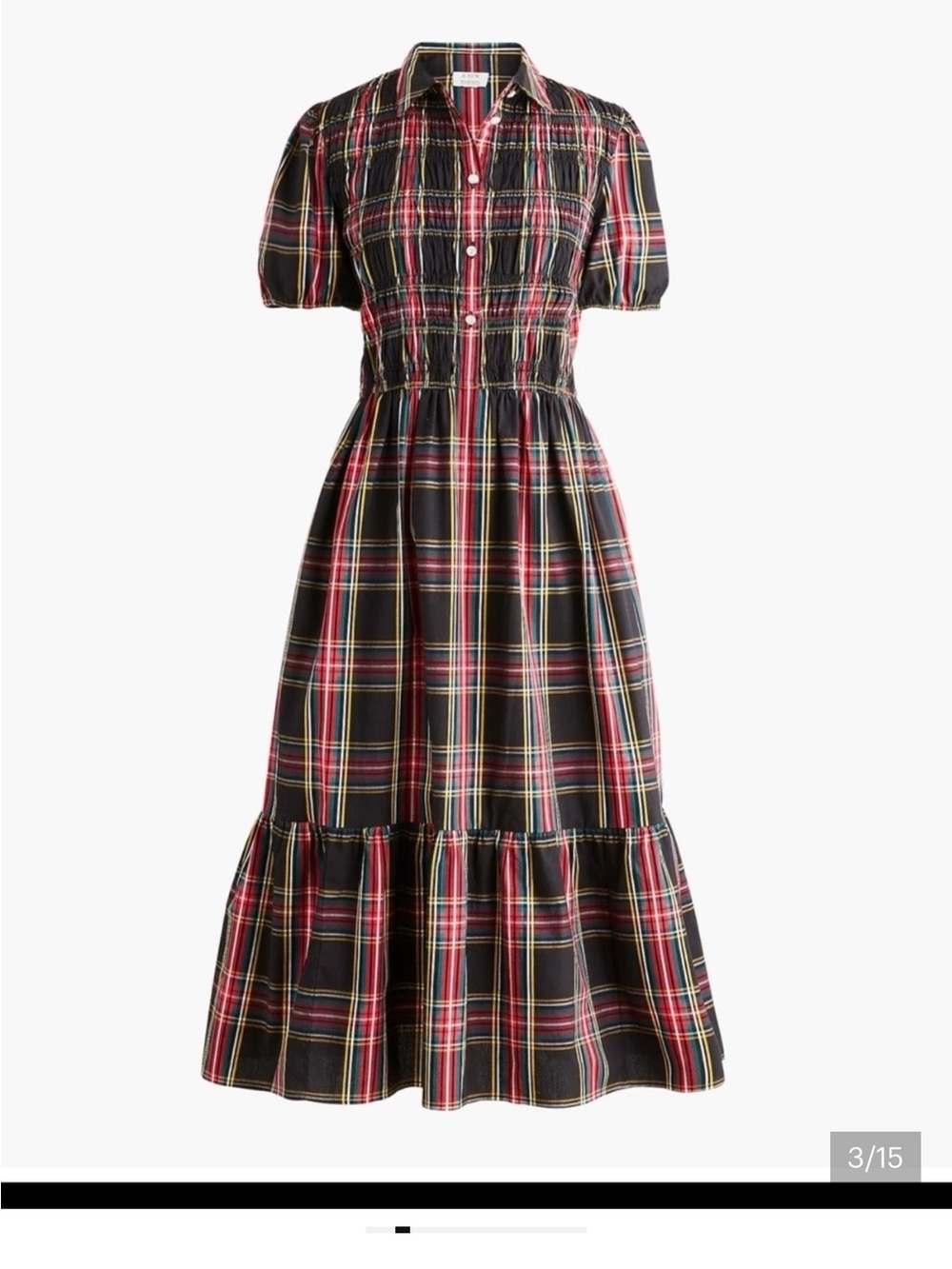 J. Crew Plaid Puff Sleeve Midi Dress